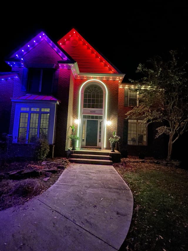 Roofline LED installation at night